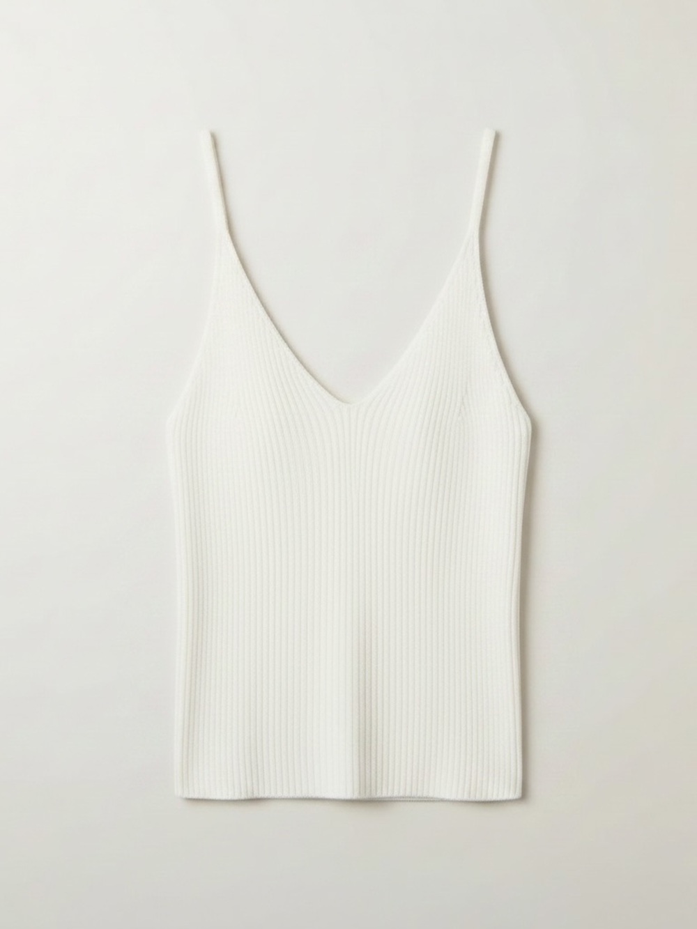 White Ribbed Silky Knit V-Neck Spaghetti Strap Tank Top